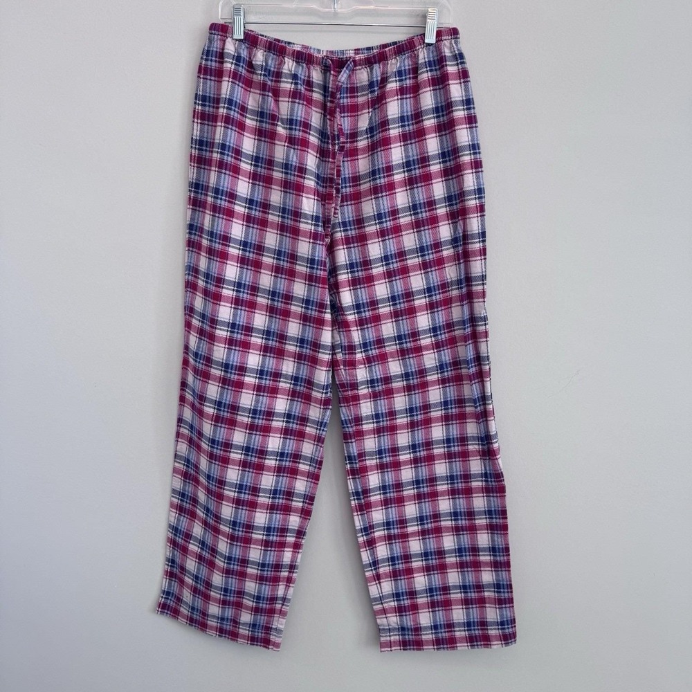 L.L. Bean Flannel Pajama Pants Pink Blue Plaid 100% Cotton Women's Medium Reg